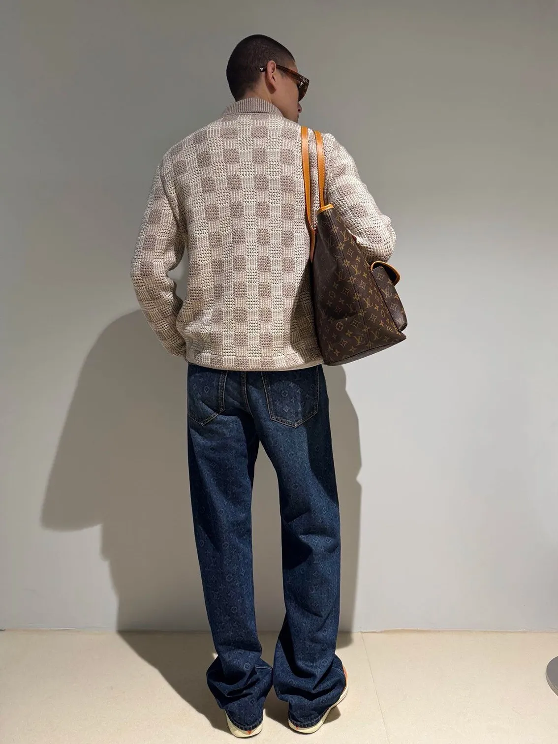 Louis Vuitton/Louis Vuitton tweed plaid jacquard knitted cardigan